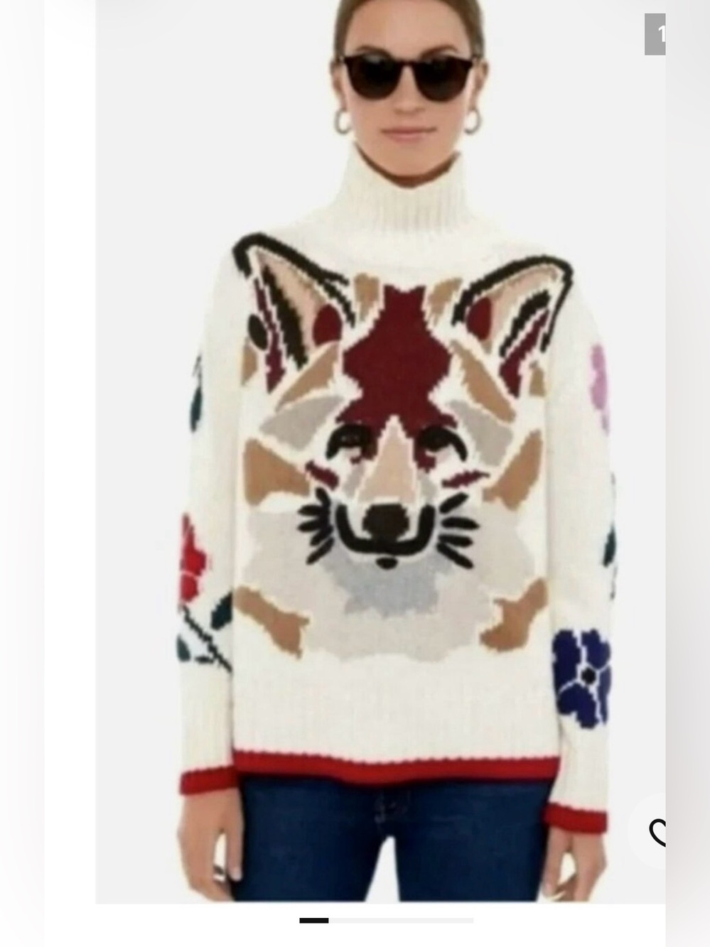 Tuckernuck Cream Fox Intarsia Turtleneck Sweater Oversized XS